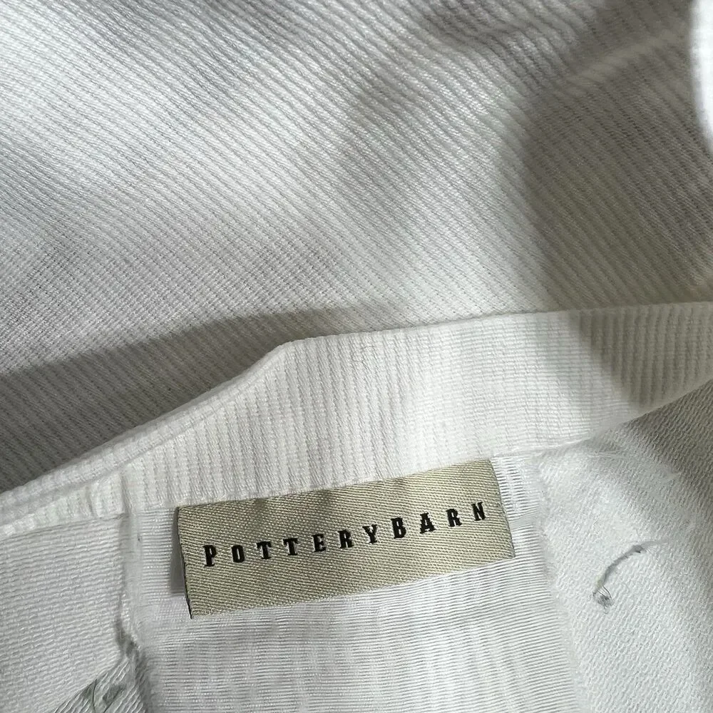 Pottery Barn Set Standard Pillow Shams White Satin Chain Stitch 100% Cotton